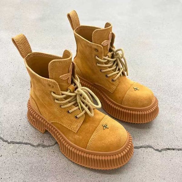 2023 spring autumn english style cool spicy women's short martin with cow reversed fleece thick sole and elevated yellow boots, Black
2023 spring autumn english style cool spicy women's short martin with cow reversed fleece thick sole and elevated yellow boots, Black