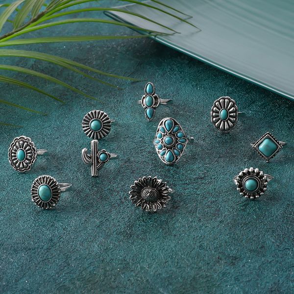 one pack of 10 selling vintage ring combo bohemian alloy turquoise 10 piece ring set, Golden;silver
one pack of 10 selling vintage ring combo bohemian alloy turquoise 10 piece ring set, Golden;silver