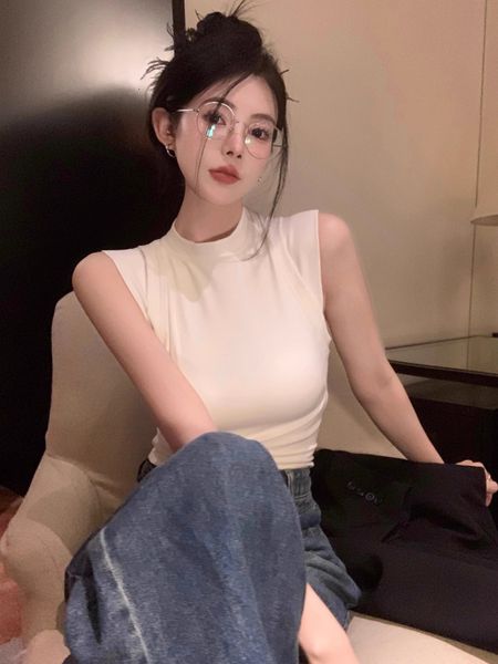 women's tshirt y2k sleeveless tshirt women slim turtleneck tank tees spring summer solid bottoming shirt aesthetics clothing 2023 23070, White
women's tshirt y2k sleeveless tshirt women slim turtleneck tank tees spring summer solid bottoming shirt aesthetics clothing 2023 23070, White