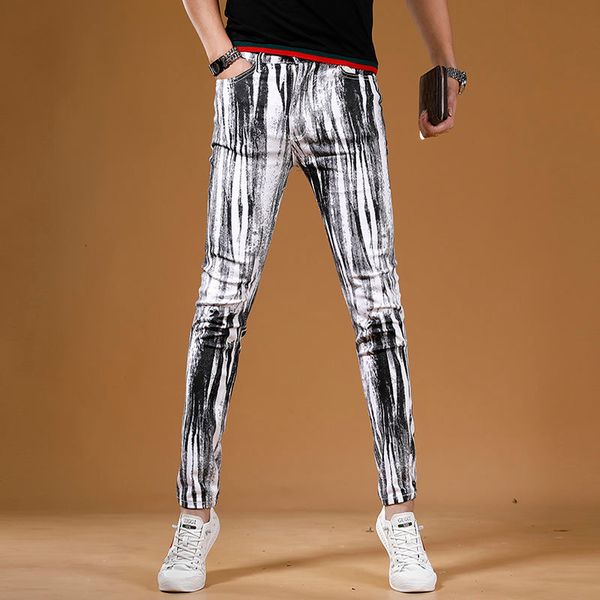 men's jeans light luxury mens slimfit white black printed denim pants style allmatch trendy korea version street pants; 230707, Blue
men's jeans light luxury mens slimfit white black printed denim pants style allmatch trendy korea version street pants; 230707, Blue