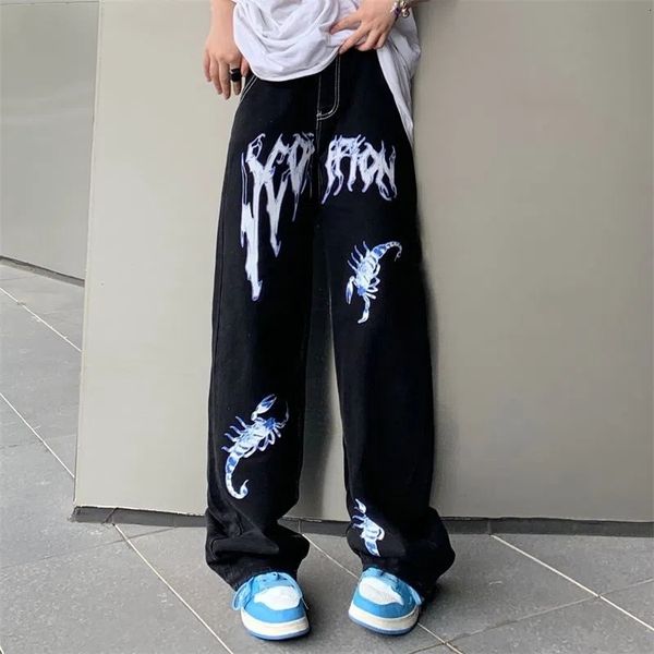 men s pants high street straight jeans female fashion egirl goth clothing anime print wide leg daddy baggy waist woman 230707, Black
men s pants high street straight jeans female fashion egirl goth clothing anime print wide leg daddy baggy waist woman 230707, Black
