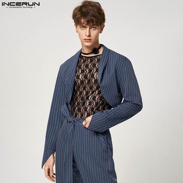 men's suits blazers incerun fashion men blazer striped lapel long sleeve open stitch crop 2023 streetwear personality casual thin coats, White;black
men's suits blazers incerun fashion men blazer striped lapel long sleeve open stitch crop 2023 streetwear personality casual thin coats, White;black