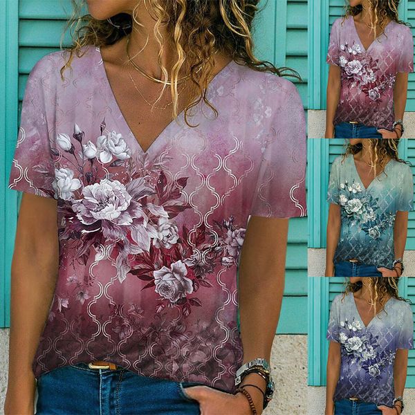 womens tshirt summer womens floral theme printed painting tee shirts v neck casual female daily pullover t shirt design streetwear 230707, White
womens tshirt summer womens floral theme printed painting tee shirts v neck casual female daily pullover t shirt design streetwear 230707, White