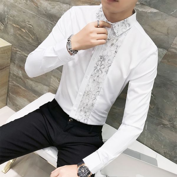 men's dress shirts brand shirt men lace patchwork long sleeve slim fit tuxedo casual solid hairstylist work for 230707, White;black
men's dress shirts brand shirt men lace patchwork long sleeve slim fit tuxedo casual solid hairstylist work for 230707, White;black