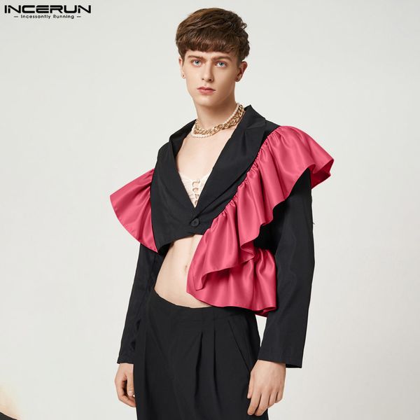 men's suits blazers incerun men irregular blazer patchwork lapel ruffle long sleeve streetwear casual 2023 fashion leisure crop coats s, White;black
men's suits blazers incerun men irregular blazer patchwork lapel ruffle long sleeve streetwear casual 2023 fashion leisure crop coats s, White;black