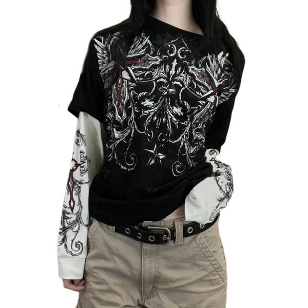 women's t-shirt women gothic fake two-piece t-shirts fall winter vintage clothes y2k graphic korean style long sleeve streetwear 230707, White
women's t-shirt women gothic fake two-piece t-shirts fall winter vintage clothes y2k graphic korean style long sleeve streetwear 230707, White