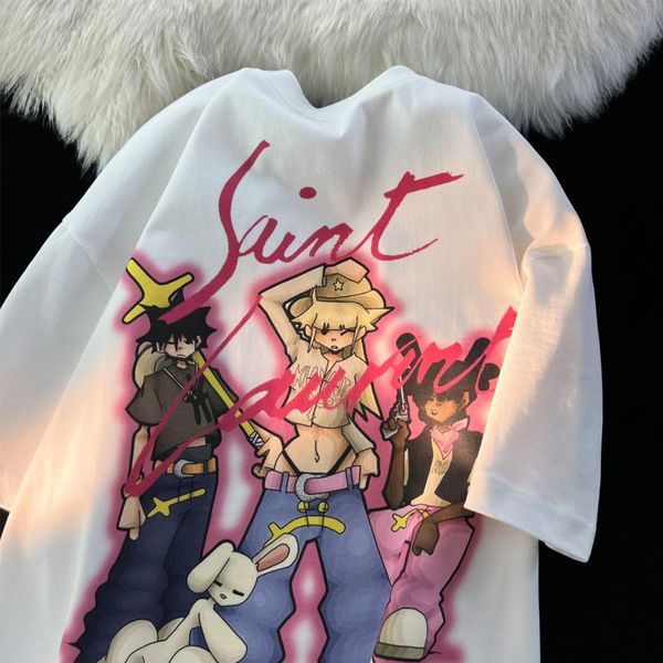 women's tshirt cartoon printed t shirt women 2023 summer american vintage high street trend oversized loose all match cotton 230707, White
women's tshirt cartoon printed t shirt women 2023 summer american vintage high street trend oversized loose all match cotton 230707, White
