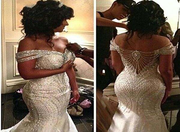 bling luxury beaded crystal african mermaid wedding dresses 2020 off shoulder plus size floral bridal gown train bride dress 1253554, White
bling luxury beaded crystal african mermaid wedding dresses 2020 off shoulder plus size floral bridal gown train bride dress 1253554, White