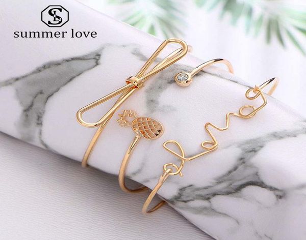 3pcs set pineapple bow love letter cuff bangle bracelet for women silver gold alloy open bangle fashion jewelry set4260405, Black
3pcs set pineapple bow love letter cuff bangle bracelet for women silver gold alloy open bangle fashion jewelry set4260405, Black