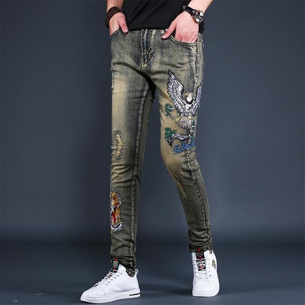 men's jeans mens slimfit stretch denim pants trendy embroidery decors ripped casual stylish street pants; 230707, Blue
men's jeans mens slimfit stretch denim pants trendy embroidery decors ripped casual stylish street pants; 230707, Blue
