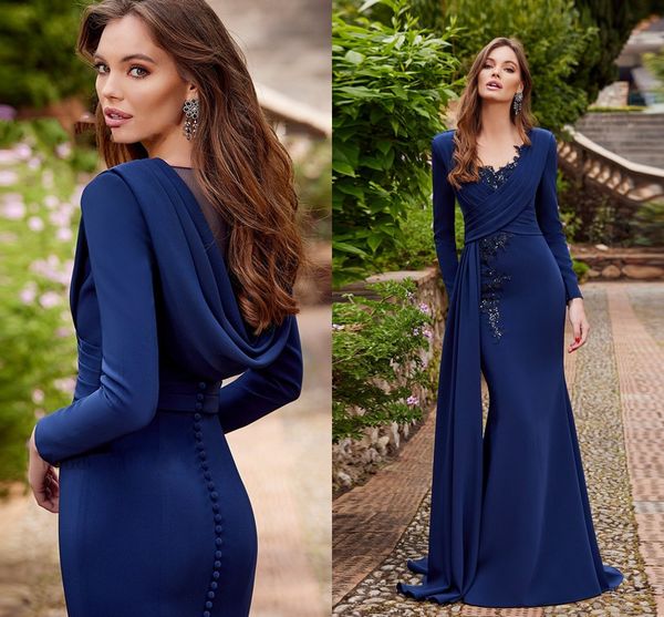 elegant navy blue mermaid evening dress 2023 v neck long sleeves appliques sequined soft satin women prom party long formal gowns robe de so, Black;red
elegant navy blue mermaid evening dress 2023 v neck long sleeves appliques sequined soft satin women prom party long formal gowns robe de so, Black;red