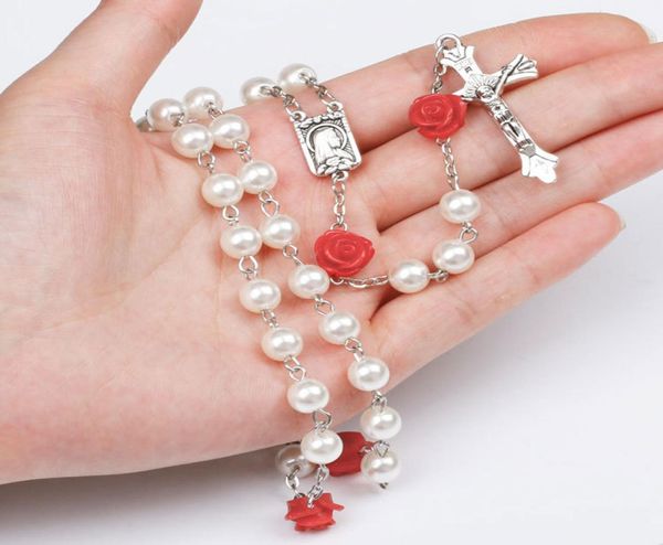 8mm white imitation pearl bead holy rosaries necklace with rose flower catholic rosary quality bead cross necklace1528501, Silver
8mm white imitation pearl bead holy rosaries necklace with rose flower catholic rosary quality bead cross necklace1528501, Silver