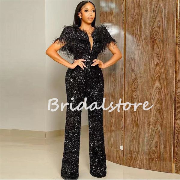 sparkle sequin jumpsuit evening dress 2023 elegant black girls feather prom dresses plus size night occasion formal party outfit south afric, Black;red
sparkle sequin jumpsuit evening dress 2023 elegant black girls feather prom dresses plus size night occasion formal party outfit south afric, Black;red