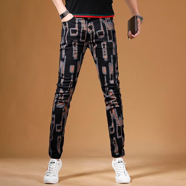 men's jeans light luxury mens slimfit printed black denim pants allmatch trendy stretch korea version street pants; 230707, Blue
men's jeans light luxury mens slimfit printed black denim pants allmatch trendy stretch korea version street pants; 230707, Blue