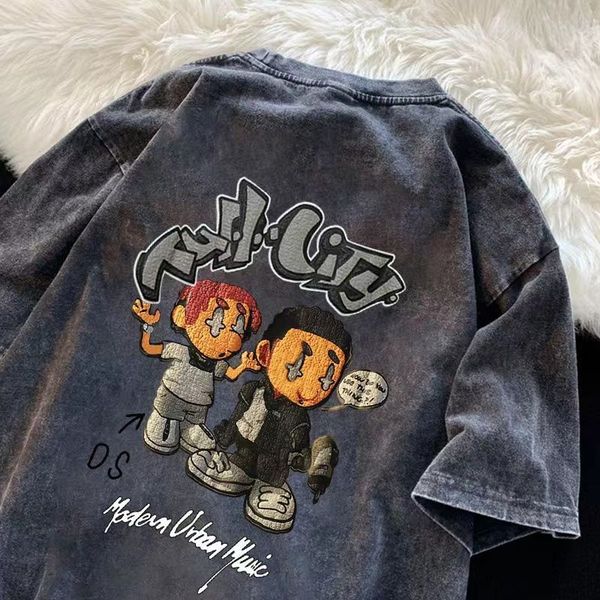 men's tracksuits american brand washed and old printing heavy cotton shortsleeved tshirt men summer loose all match couple half sleeves, Gray
men's tracksuits american brand washed and old printing heavy cotton shortsleeved tshirt men summer loose all match couple half sleeves, Gray