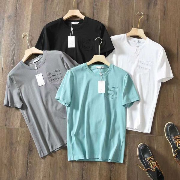 designer men's t-shirt lowe brand cotton short sleeve with emboemboed flower pocket, White;black
designer men's t-shirt lowe brand cotton short sleeve with emboemboed flower pocket, White;black