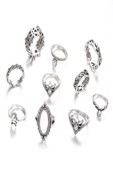 ins fashion jewelry punk european and americanstyle personality carving statues opal and diamond ancient silver ring 10piece6526635