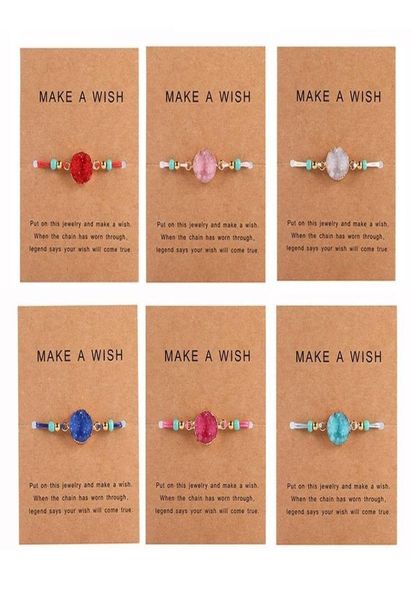 design handmade druzy resin stone bracelet make a wish card wax rope braided bracelets bangles with rice bead for women girls summ2913023, Golden;silver
design handmade druzy resin stone bracelet make a wish card wax rope braided bracelets bangles with rice bead for women girls summ2913023, Golden;silver