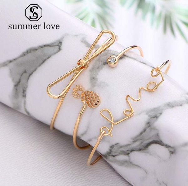 3pcs set pineapple bow love letter cuff bangle bracelet for women silver gold alloy open bangle fashion jewelry set7787948, Black
3pcs set pineapple bow love letter cuff bangle bracelet for women silver gold alloy open bangle fashion jewelry set7787948, Black