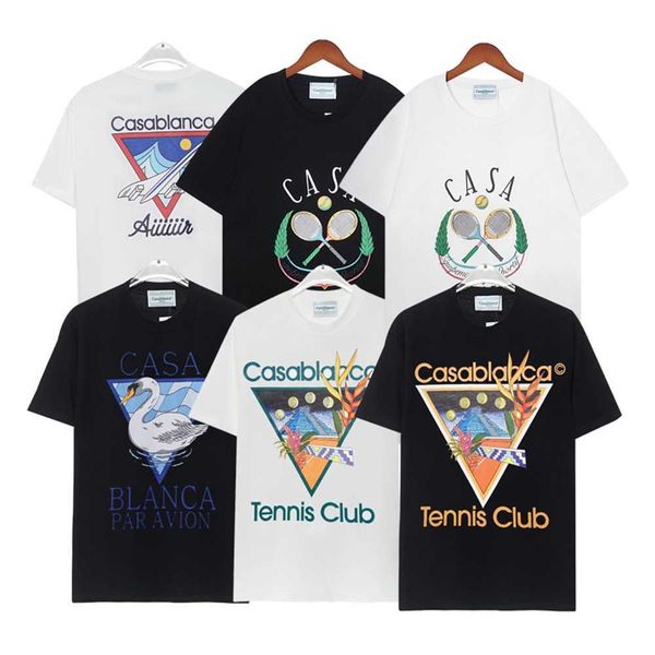 casablanc shirt 23ss designer t shirts print mens casual womens loose silk casablacncas short sleeves luxury t-shirt teesrv5a, White;black 
casablanc shirt 23ss designer t shirts print mens casual womens loose silk casablacncas short sleeves luxury t-shirt teesrv5a, White;black