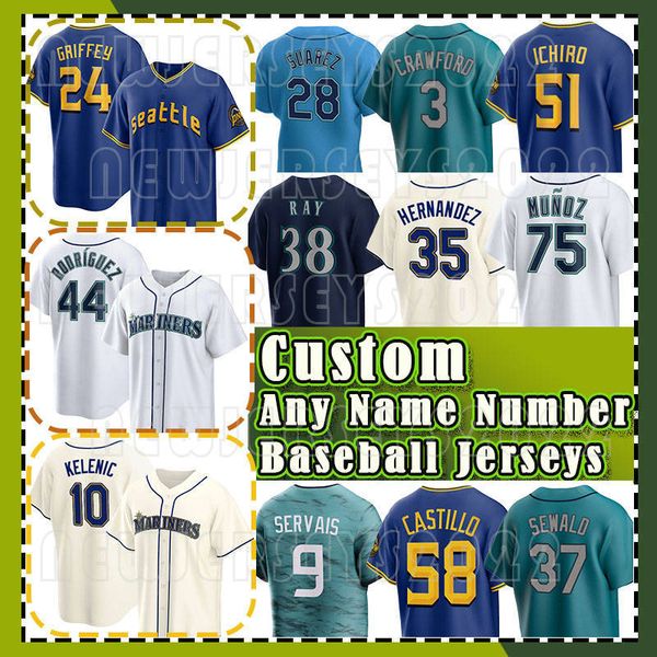 24 ken griffey jr. julio rodriguez baseball jersey 9 scott servais eugenio suarez andres munoz mariners ichiro suzuki jarred kelenic luis ca, Blue;black
24 ken griffey jr. julio rodriguez baseball jersey 9 scott servais eugenio suarez andres munoz mariners ichiro suzuki jarred kelenic luis ca, Blue;black