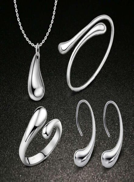 925 sterling silver plated water drop necklace earrings bangles rings fashion jewelry set wedding gift 9107576, Black
925 sterling silver plated water drop necklace earrings bangles rings fashion jewelry set wedding gift 9107576, Black