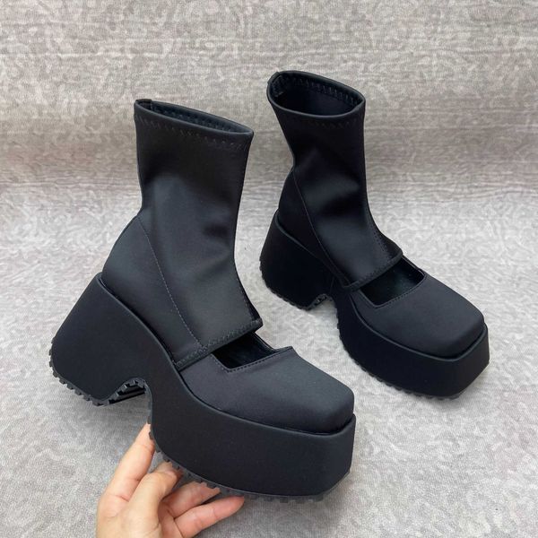 2023 spring new sole thick heel elastic and slim design small motorcycle boots, Black
2023 spring new sole thick heel elastic and slim design small motorcycle boots, Black
