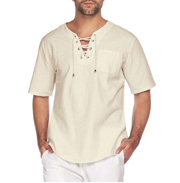 men s dress shirts short sleeve tank casual summer linen cotton solid bandage v neck vest t oversized for men 230707, White;black
men s dress shirts short sleeve tank casual summer linen cotton solid bandage v neck vest t oversized for men 230707, White;black
