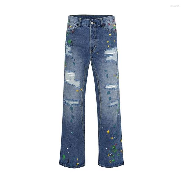 2023 men's jeans y2k high street ink painted hole distressed washed straight patchwork ripped baggy casual oversized denim trousers, Blue
2023 men's jeans y2k high street ink painted hole distressed washed straight patchwork ripped baggy casual oversized denim trousers, Blue
