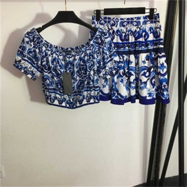 designer women two piece dresses celadon printed short-sleeved high waist short half skirt 2 piece sets luxury women clothing fashion suit p, White 
designer women two piece dresses celadon printed short-sleeved high waist short half skirt 2 piece sets luxury women clothing fashion suit p, White