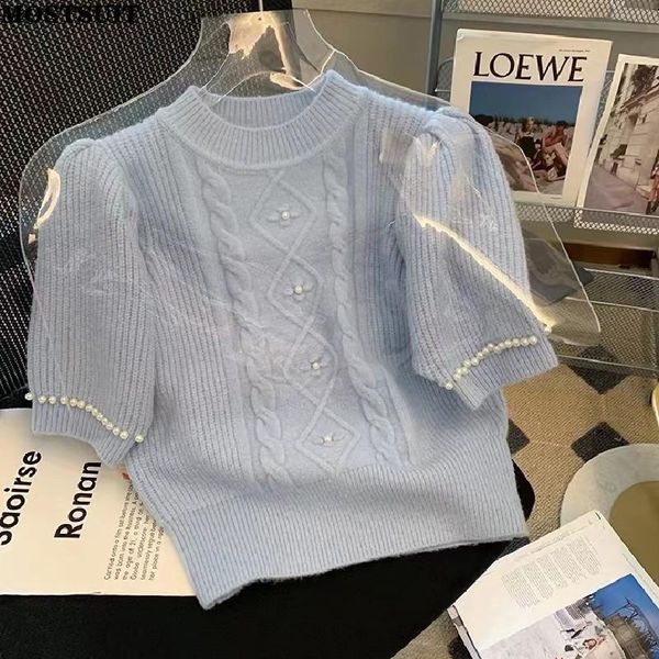 dress blue pearl beaded sweater tshirt women 2023 summer twisted knitted elegant korean knitwear short sleeve oneck tees jumpers, White
dress blue pearl beaded sweater tshirt women 2023 summer twisted knitted elegant korean knitwear short sleeve oneck tees jumpers, White