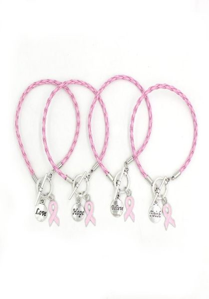 new arrival pu leather rope pink ribbon charm bracelet believe faith hope breast cancer bracelets bangles for women awareness jewe4543721, Golden;silver
new arrival pu leather rope pink ribbon charm bracelet believe faith hope breast cancer bracelets bangles for women awareness jewe4543721, Golden;silver