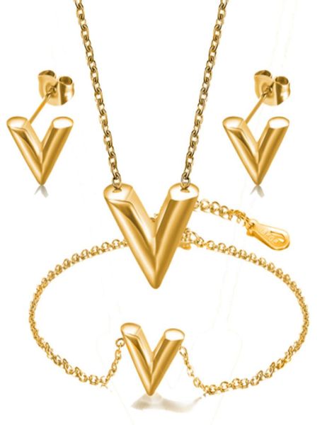 2021 designers vshaped letters necklace fashion women stainless steel pendant necklaces threepiece earrings bracelets jewelry se6785432, Silver
2021 designers vshaped letters necklace fashion women stainless steel pendant necklaces threepiece earrings bracelets jewelry se6785432, Silver