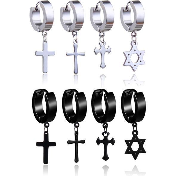 2019 stainless steel cross star drop earrings for men punk fake piercing hoop dangle earrings women fashion hypoallergenic jewelry1506317, Silver
2019 stainless steel cross star drop earrings for men punk fake piercing hoop dangle earrings women fashion hypoallergenic jewelry1506317, Silver