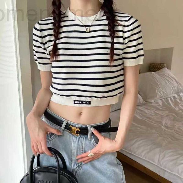 women's t-shirt designer version miao 23ss new black and white striped knitted short sleeved women slimming down rfxj
women's t-shirt designer version miao 23ss new black and white striped knitted short sleeved women slimming down rfxj