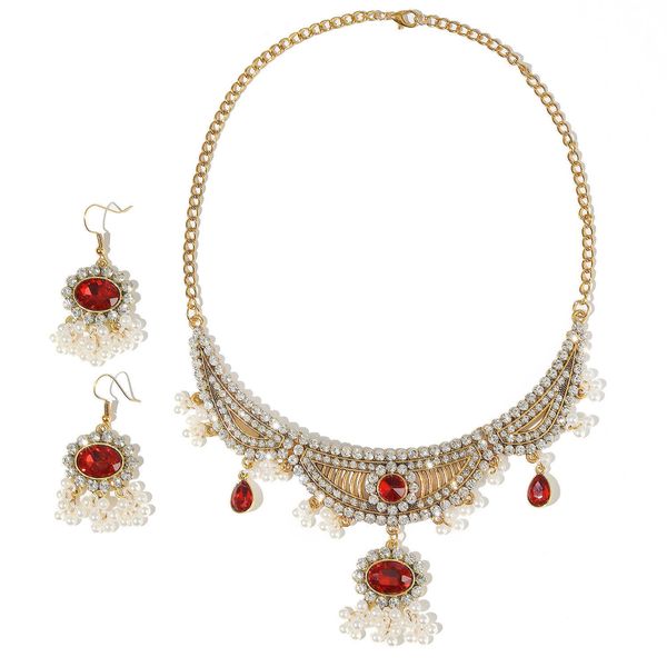 womens earring red oval diamond pearl necklace bohemian necklace set light luxury small set chain, Black
womens earring red oval diamond pearl necklace bohemian necklace set light luxury small set chain, Black