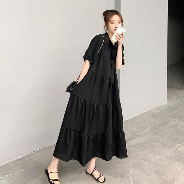 capris summer new solid pleated lacing long dress bow short sleeve loose plus size casual dresses simplicity fashion women clothing, Black;white
capris summer new solid pleated lacing long dress bow short sleeve loose plus size casual dresses simplicity fashion women clothing, Black;white