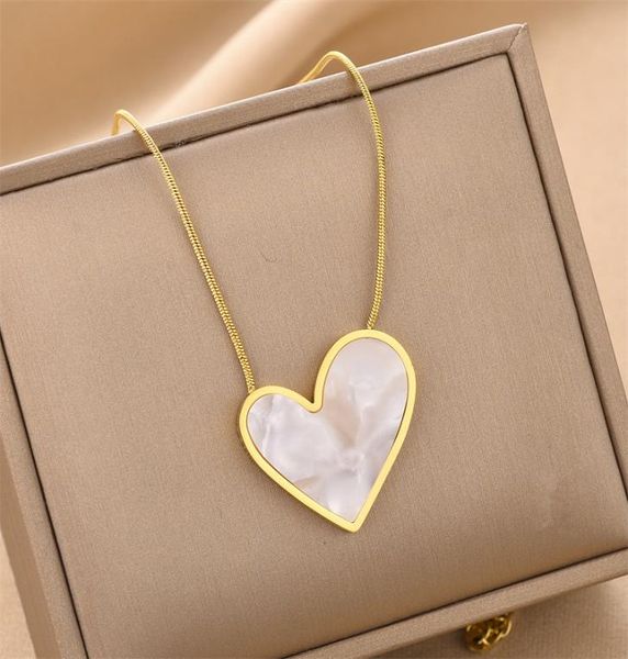 black white shell heart pendant necklace 18k gold plated stainless steel jewelry for women gift8242938, Silver
black white shell heart pendant necklace 18k gold plated stainless steel jewelry for women gift8242938, Silver