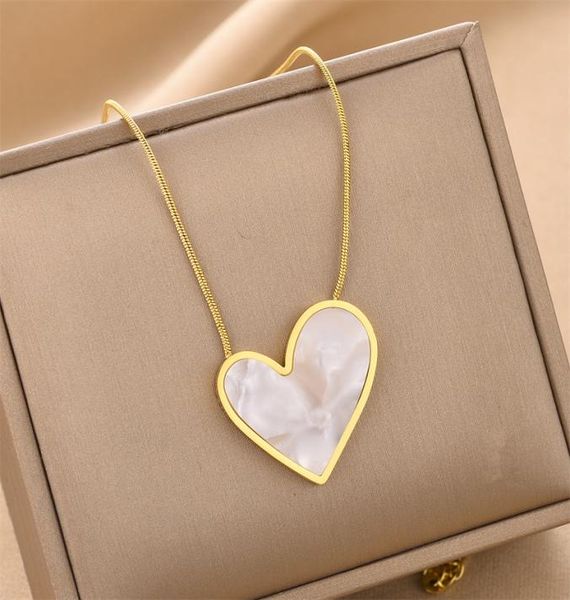 black white shell heart pendant necklace 18k gold plated stainless steel jewelry for women gift4866627, Silver
black white shell heart pendant necklace 18k gold plated stainless steel jewelry for women gift4866627, Silver