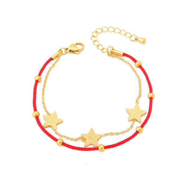 korean version of the new red rope bracelet frosted five-pointed star double-layer titanium steel chain star color bracelet jewelry, Black
korean version of the new red rope bracelet frosted five-pointed star double-layer titanium steel chain star color bracelet jewelry, Black