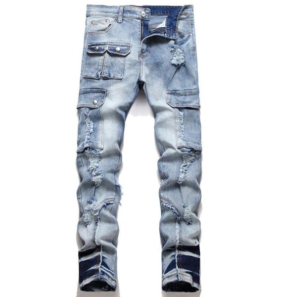 fashion punk men's jeans light blue with holes and multiple pockets for micro elasticity slim fitting men jeans trend pants trousers gz
fashion punk men's jeans light blue with holes and multiple pockets for micro elasticity slim fitting men jeans trend pants trousers gz