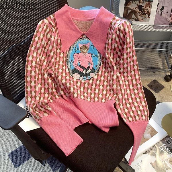 sweaters pink argyle pullover sweater women 2022 fall winter sweet fashion turndown collar long sleeve embroidery sweaters woman jumper, White;black
sweaters pink argyle pullover sweater women 2022 fall winter sweet fashion turndown collar long sleeve embroidery sweaters woman jumper, White;black