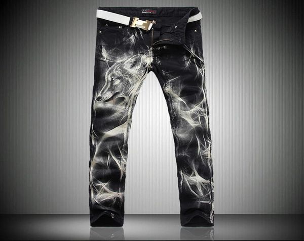 fashion big size mens printed jeans black stretch slim fit painted wolf totem print night club singers trousers3088001, Black;green
fashion big size mens printed jeans black stretch slim fit painted wolf totem print night club singers trousers3088001, Black;green