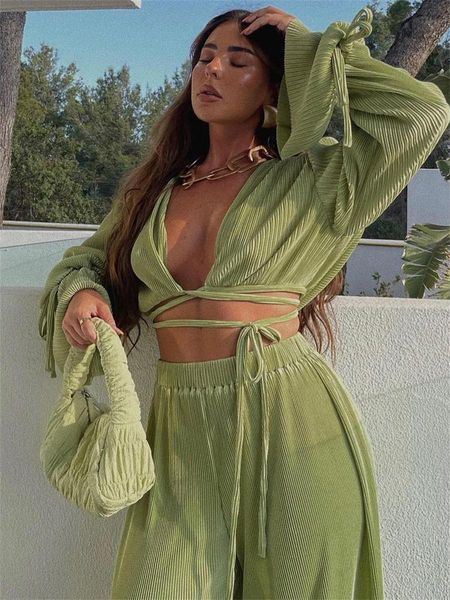 pants wsevypo green pleated 2pieces pants suits women sets solid flare long sleeve bandage crop +wide leg loose long pants outfits, White
pants wsevypo green pleated 2pieces pants suits women sets solid flare long sleeve bandage crop +wide leg loose long pants outfits, White