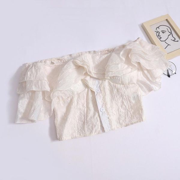 shirts women's t summer off the shoulder t-shirt women ruffle boat neck single breasted casual fashion sweet apricot pleated shirt, White
shirts women's t summer off the shoulder t-shirt women ruffle boat neck single breasted casual fashion sweet apricot pleated shirt, White