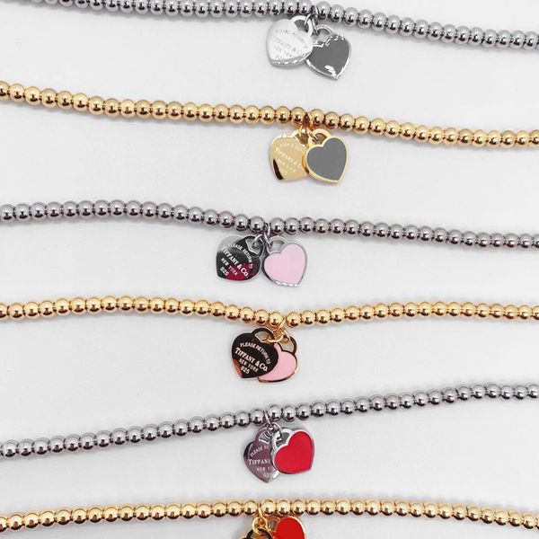 fashion double heart bead titanium steel bracelet women's japanese and south korea accessories pink heart pendant love drop glue bracel, Silver
fashion double heart bead titanium steel bracelet women's japanese and south korea accessories pink heart pendant love drop glue bracel, Silver