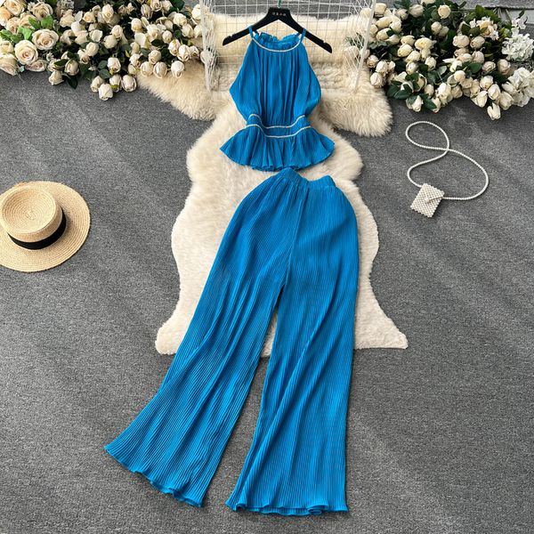 women's two piece pants new fashion suits women's pleated diamond-set halter neck vest + casual high-waisted wide-leg trousers tw, White
women's two piece pants new fashion suits women's pleated diamond-set halter neck vest + casual high-waisted wide-leg trousers tw, White