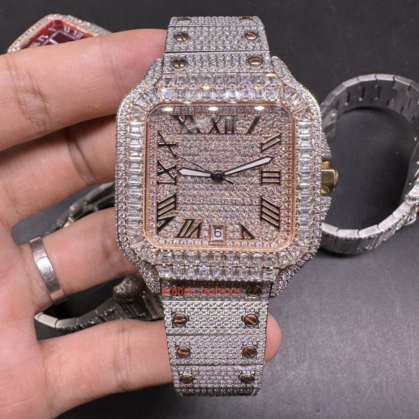 2tone rose gold men's iced diamond watches roman numerals scale square diamond bezel new trend hip-hop watch automatic movement watches, Slivery;brown
2tone rose gold men's iced diamond watches roman numerals scale square diamond bezel new trend hip-hop watch automatic movement watches, Slivery;brown
