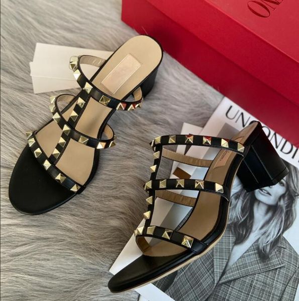 brand summer women's high heel slippers designer shoes luxury wedding brand slippers 6cm square heel stud sandals v dust bag, Black
brand summer women's high heel slippers designer shoes luxury wedding brand slippers 6cm square heel stud sandals v dust bag, Black