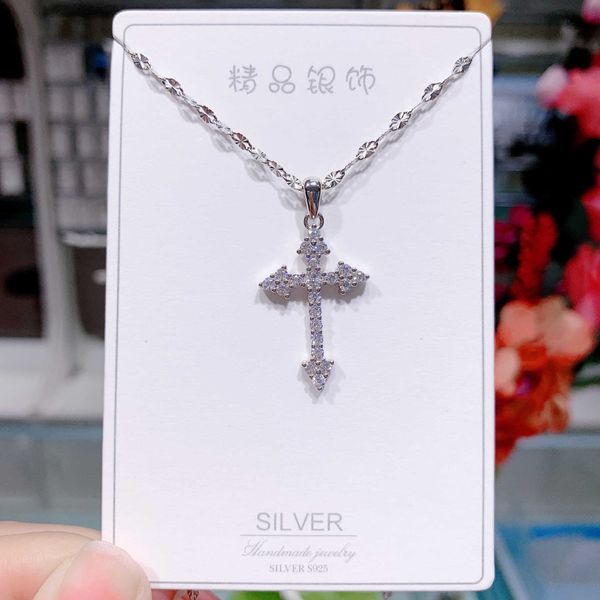 s925 sterling silver arrowhead cross necklace style pendant women's simple and fashionable micro inlaid diamond collar chain, Black
s925 sterling silver arrowhead cross necklace style pendant women's simple and fashionable micro inlaid diamond collar chain, Black